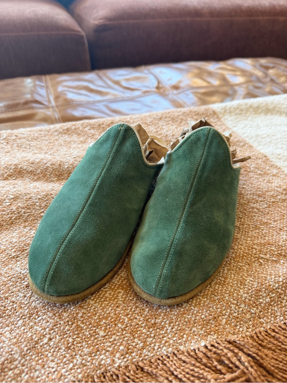 Sabah Green Suede Slip-On Mules